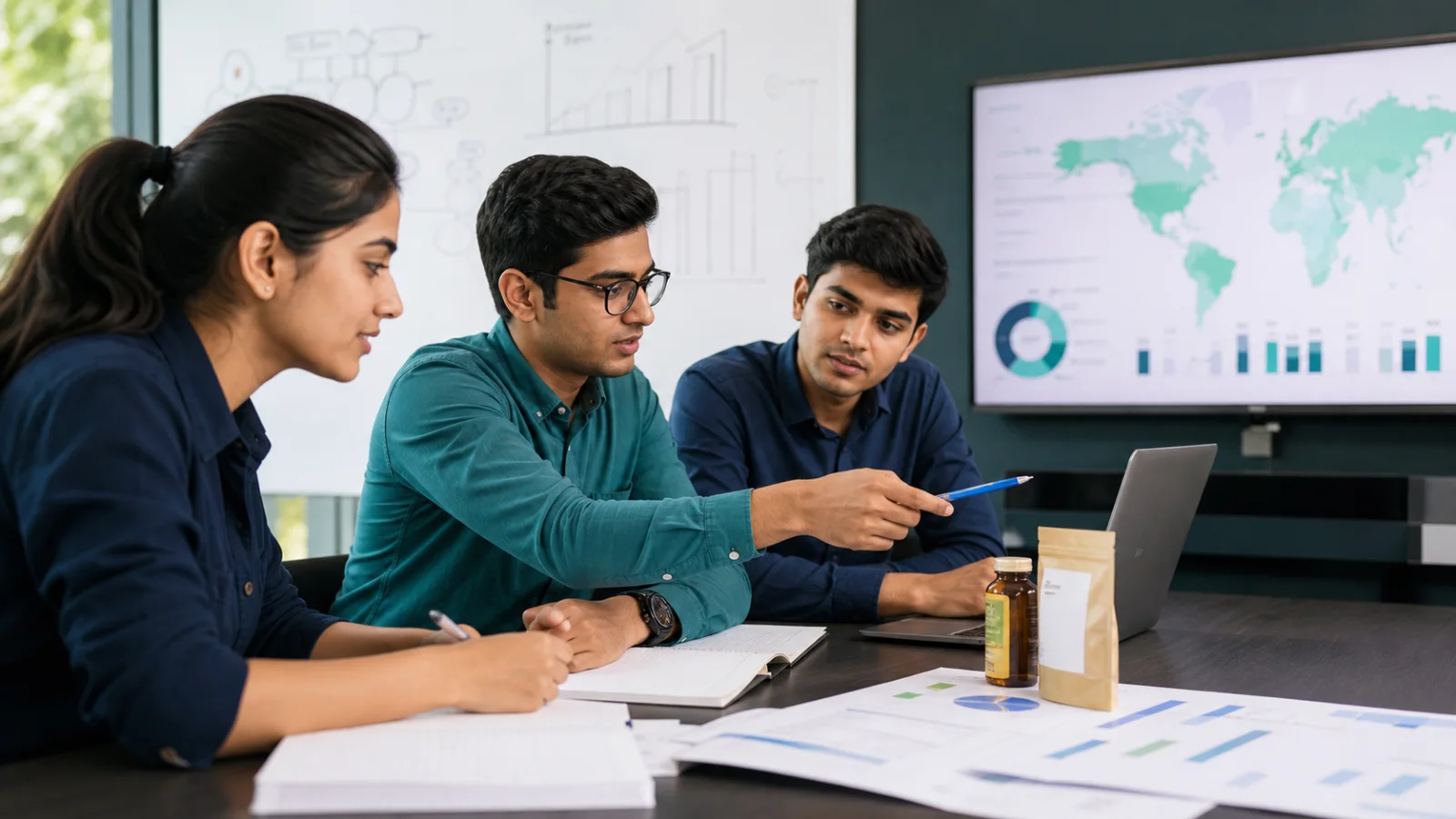 Indian students connect academic notes with product, pricing and international market evidence.