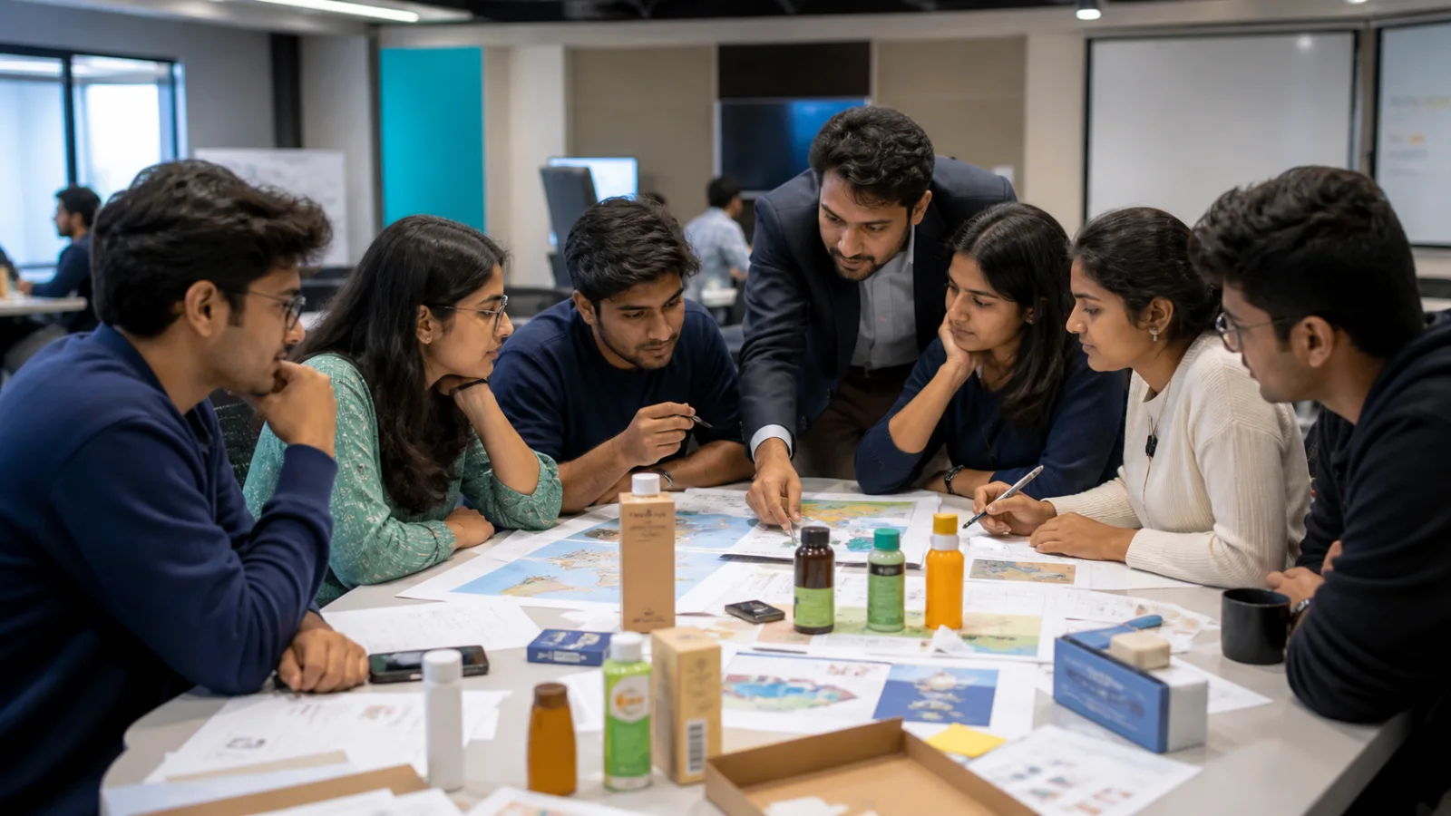 Students actively compare market, product and commercial decisions in a focused workshop.